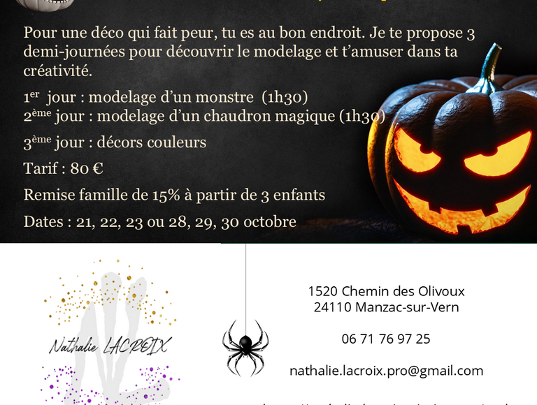 21 au 23 octobre manzac Atelier Halloween